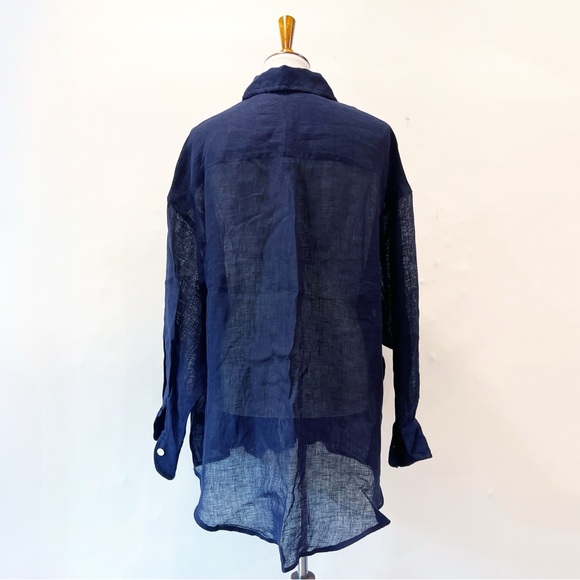 Vitamin A Playa Eco Linen Navy Button Down Shirt Coverup Medium NWOT - Picture 7 of 10